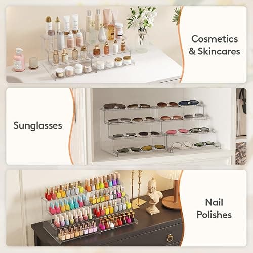 Lifewit 4 Tier Clear Display Riser Stand with Decorative Secure Fences, Tool-free Assembly, Plastic 12 Inch Perfume Organizer, Display for Figures, Cupcake, Dessert, 2-pack thumbnail 5