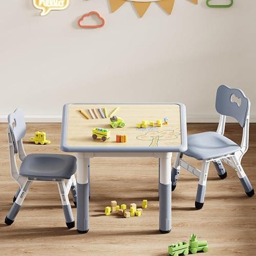 Brelley Kids Table and 2 Chairs Set, Height Adjustable Toddler Desk and Chair Set, Graffiti Desktop, Classroom/Daycare/Home, Children Multi-Activity Table for Ages 2-8 thumbnail 2