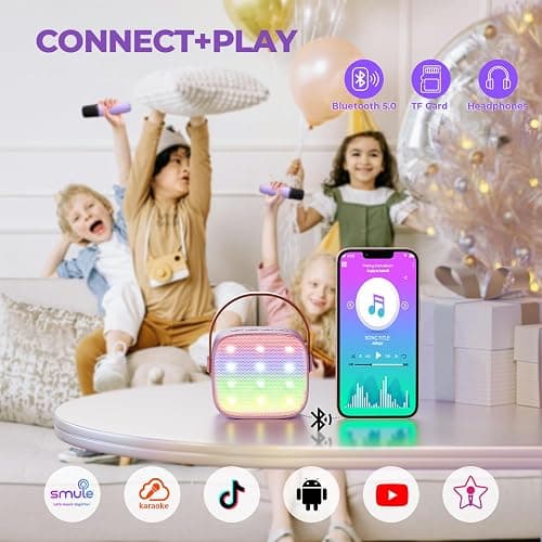 YLL Karaoke Machine for Kids,Birthday Gifts for Girls 3 4 5 6 7 8+Years Old | 2 Wireless Microphones, 5 Magic Voices, Mini Portable Bluetooth Speaker, Family Home Party Present Toys for Ages 4-12 thumbnail 4