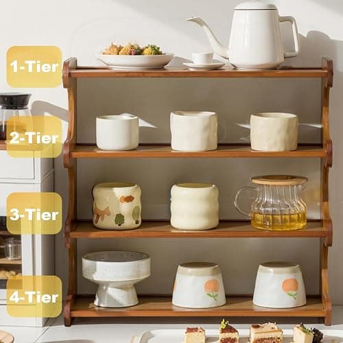 STEHEMO 4-Tier Wooden Mug Display Holder, Mug Holder for Countertop Coffee Cup Holder Coffee Mug Organizer Mug Rack for Coffee Bar Organizer Mug Shelf for Cabinet for Kitchen, Home,Brown thumbnail 4