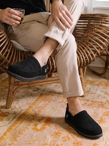 LongBay Men's Slippers Two Tone Comfy Memory Foam Slip-On Indoor Outdoor House Shoes Bedroom Loafers thumbnail 2