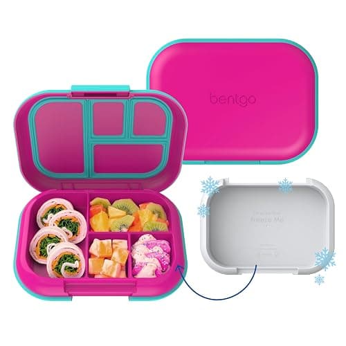 Bentgo Chill Kids Leak-Proof Lunch Box - 4-Compartment Bento Box with Built-In Ice Pack, 3.3 Cup Capacity, PFAS & BPA-Free, Microwave & Dishwasher Safe, Ideal Size for Ages 3 to 7 (Fuchsia/Teal) - Image 1