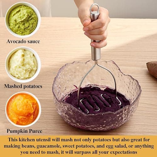 Potato Masher 2 Pcs, Kyraton Stainless Steel Heavy Duty Mash Potatoes Masher Kitchen Tool Utensils for Avocado Potatoes Beans Meat Vegetables, Kitchen Gadgets thumbnail 6