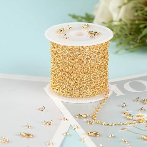 YOUBEIYEE 5 Meters 18K Gold Plated Chain for Jewelry Making, Shiny Light Gold Embossed Oval Cable Link Chain Spool Women Necklace Bracelet DIY Jewelry Findings thumbnail 2