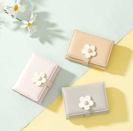 MEISEE Small Wallet for Girls Women Tri-folded Wallet Cash Pocket flowers Print Card Holder Coin Purse with ID Window elegant youthful and cute (2-pink-2) thumbnail 7