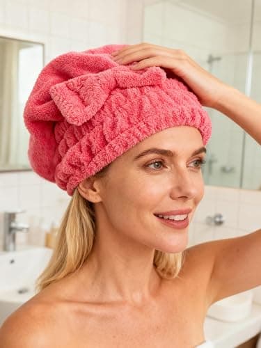 MAYOUTH Microfiber Hair Drying Towels Head wrap with Bow-Knot Shower Cap Hair Turban hairWrap Bath Cap for Curly Short or Long & Wet Hair Gift for Women 2pack thumbnail 3