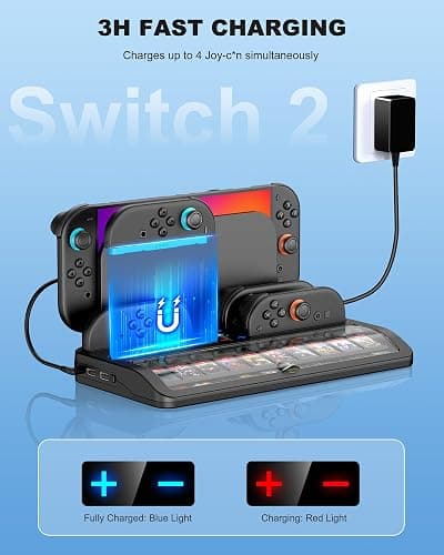 Switch 2 Games Organizer Station with Controller Charger,Desktop Charging Dock for Nintendo Switch 2 Joy-Con Controllers,4 Joy-Con Charging &20 Games Cards Storage Charging Organizer for NS2 thumbnail 4