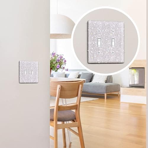 Shiny Rhinestones Wall Plate Light Switch Cover Plate Decorative Wall Bling Outlet Cover for Bedroom Accessories Home Decor(2-Gang Toggle,Silver) thumbnail 2