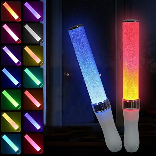 BINWO Reusable LED Glow Sticks(2Pack) with 15 Multicolor, Manual and Automatic Mode, Equipped with AAA Battery Powered LED Sticks, Concert Glowsticks, Raves, Emergency, (15+ Years Old) thumbnail 2