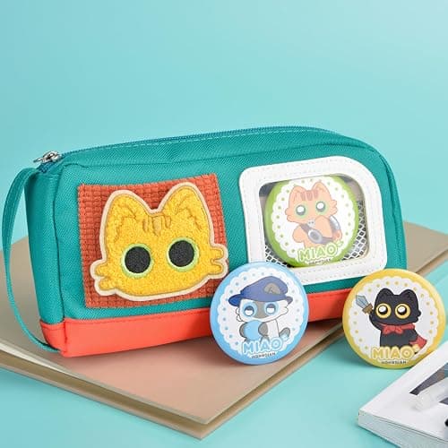 Pencil Case Large Capacity Adorable Cat Pencil Pouch Stationery Pen Bag for Teen Girls and Boys with Magic Sticker and Decoration Badges thumbnail 2