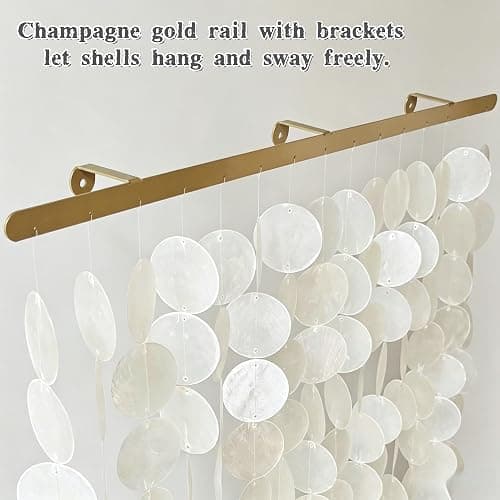DHHOUSE 24x28 Inch Large Capiz Shell Wall Hanging, Handmade Sea Shell Wall Art with Gold Rail for Home Decor thumbnail 7