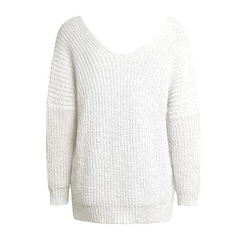 Sexy V Neck Sweaters for Women Off Shoulder Jumper Long Sleeve Lightweight Knit Top Casual Loose Fit Fall Pullover Sweater thumbnail 4