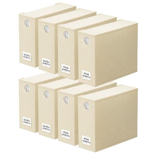 SpaceAid 8 Pack Bed Sheet Organizers and Storage, Foldable Sheet Organizer for Linen Closet, Sheets Set Folder Keeper with Window XL (Queen & King Size) Bedding Container (Beige, 8 Pack) - Image 1