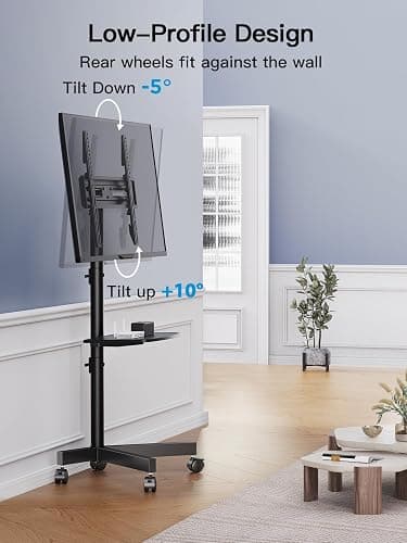 PERLESMITH Rolling TV Stand on Wheels for 23-60 Inch Flat Curved Screen TVs, Mobile TV Cart Holds up to 99 lbs -Portable TV Stand Adjustable Height with Shelf/Tray, Max VESA 400x400mm, PSTVMC04 thumbnail 3