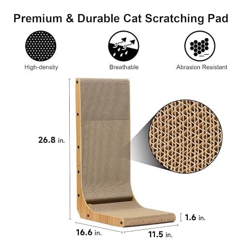 FUKUMARU Cat Scratcher, 26.8 Inch L Shape Cat Scratch Pad Wall Mounted, Cat Scratching Cardboard with Ball Toy for Indoor Cats, Large Size thumbnail 3