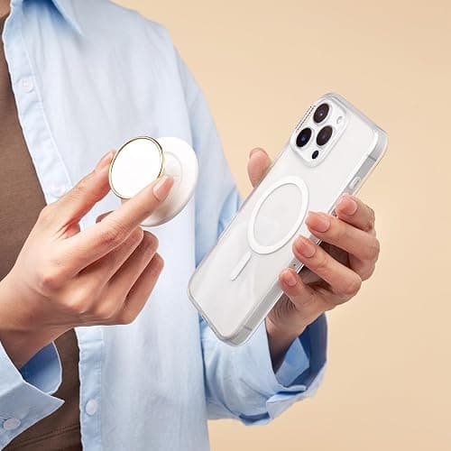 PopSockets Phone Grip for MagSafe with Kickstand, Magnetic Stand, Swappable Top, Secure Hold for iPhone MagSafe Cases, Phone & Tablet Grip, Cute PopSockets - Enamel Coconut Crème thumbnail 4
