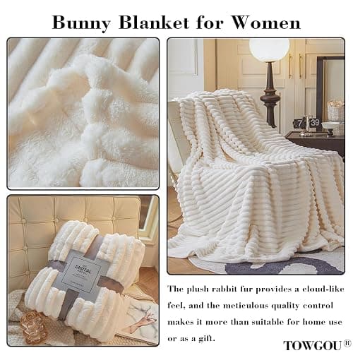 Bunny Blanket for Women, Faux Rabbit Fur Throw Blanket for Couch, Fluffy Warm Plush Thick Bubble Blanket for Bed Sofa Living Room, Soft Cozy Furry Blankets (Dark Grey,120x200cm/47x79inch) thumbnail 4