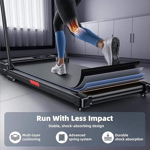 Walking Pad Treadmill for Home - Folding Treadmills with Handle Bar Portable Compact Fold up Indoor Foldable Handles Electric Walk Pads Small Spaces Mini Running Quiet Under Bed Office thumbnail 4