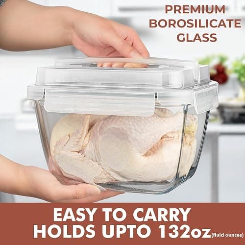 Razab 17 Cups / 132 Oz / 3900ml Large Glass Food Storage Containers with Lids - Leakproof, BPA-Free Large Meal Prep Container Ideal for Roasting Turkey, Store Leftover - Microwave & Oven Safe thumbnail 3