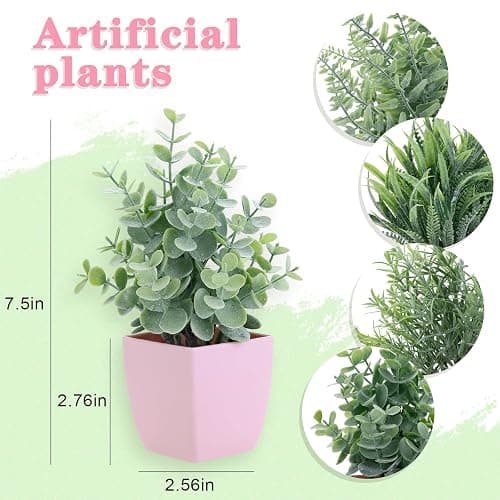 summer flower 4 Pack Small Fake Plants in Pink Pot Artificial Plant Indoor Eucalyptus Wheat Grass Ferns Rosemary Faux Greenery for Room Decor Home Office Desk Bathroom Kitchen Living Room Decorations thumbnail 3