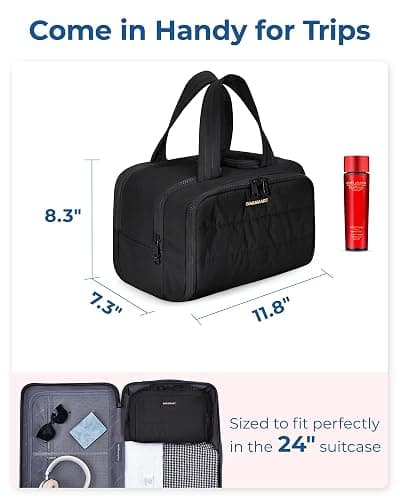 BAGSMART Travel Toiletry Bag, Lightweight Large Wide-open Travel Bag for Women, Puffy Cosmetic Makeup Bag Organizer with Handle for Accessories,Essentials, Toiletries, Black thumbnail 2