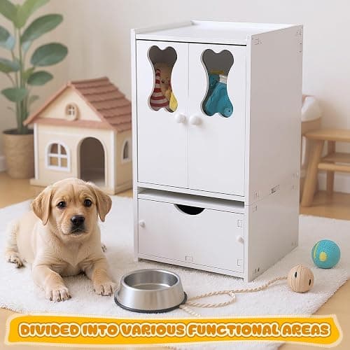 Teenyyou 22.84 x 12.99 x 12.6 Inch Pet Wardrobe Closet Dog Toy Clothes Storage Organizer with Doors and Telescopic Hanging Rod Combinable Drawers Closet Rack for Small Dog Cat Toys Clothes Accessories thumbnail 2