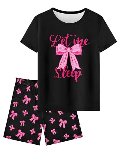 Sylfairy Girls Pajamas Sets Short Sleeve Summer Pjs for Girls Bow Sleepwear Kids Clothes Sets Size 3-16 - Image 1
