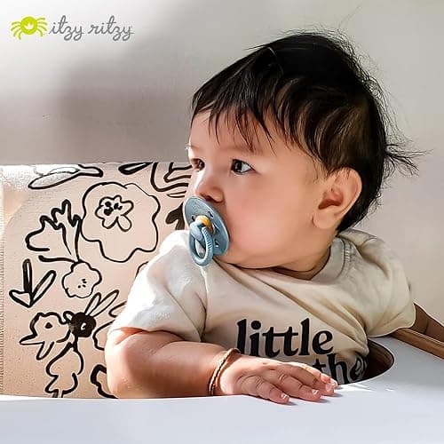Itzy Ritzy Natural Rubber Newborn Pacifiers (Set of 2) – Baby Pacifiers with Cherry-Shaped Nipple & Large Air Holes for Added Safety; Set of 2 Binkies in Harbor & Coast (Ages 0 – 6 Months) thumbnail 2