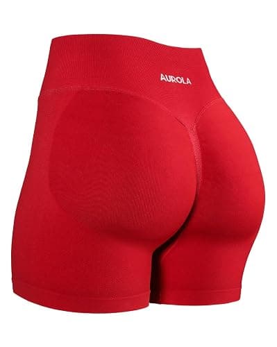AUROLA Influence Workout Shorts for Women,2.5 3.5 4.5 5.5 6.5 No Roll Up Squat Proof Scrunch Seamless Compression Gym Short - 4.5" Inseam - X-Small - Chili Red - Image 1