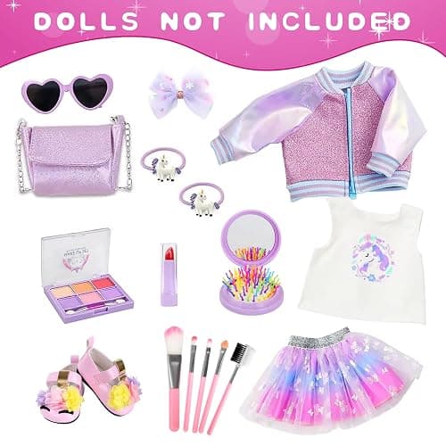 American 18 Inch Doll Makeup Accessories and Clothes Set Includes 18 Inch Doll Clothes and Shoes Bag Makeup Brush Set Foldable Haircomb Eyeshadow Lipstick Bow Hair Clip Sunglasses Hair Rope（No Dolls） thumbnail 3