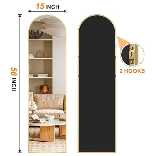 TRAHOME Arched Full Length Mirror, 56"x15" Standing Body Mirror for Wall, with Aluminum Alloy Frame for Bedroom, Living Room, Dressing Room(Gold) thumbnail 2