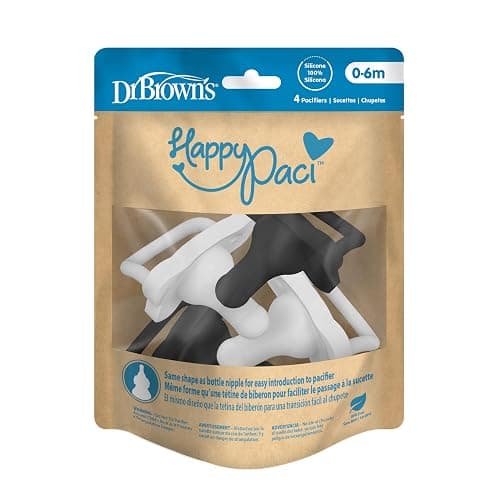 Dr. Brown's HappyPaci 100% Silicone Baby Pacifier, Contoured One-Piece Design, Black/Gray/White, 0-6m, BPA-Free, 3-Pack thumbnail 9