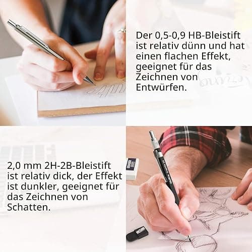 Nicpro 30 Stück Kunst Druckbleistifte Set mit Ledertasche, Metall Bleistifte 0,5, 0,7, 0,9, 2 mm mit 16 Tuben (6B 4B 2B HB 2H 4H CR) Minen (Schwarz und Farben), Zeichenstifte für Skizzieren, Zeichnen thumbnail 6
