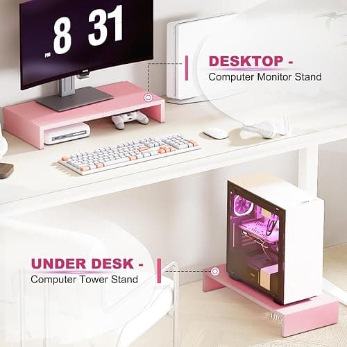 TEAMIX Pink Monitor Riser-20L inch, Wood Monitor Stand for Desk, Sturdy TV/Screen/PC/Printer/Laptop Riser,Computer Shelf with Storage TV Holder for Home Office (Pink, 20 inch) thumbnail 6