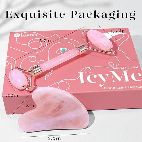 BAIMEI Jade Roller & Gua Sha, Face Roller, Facial Beauty Roller Skin Care Tools, Self Care Gift for Men Women, Massager for Face, Eyes, Neck, Relieve Fine Lines and Wrinkles - Rose Quartz thumbnail 7