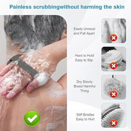 2Pcs Silicone Body Scrubber,Exfoliating Body Scrubbers for use in Shower,Silicone Body Brush for Showering and Anti-Slippery Handles for All Skin Types,Eco Friendly Shower Scrubber for Body (Pink) thumbnail 4