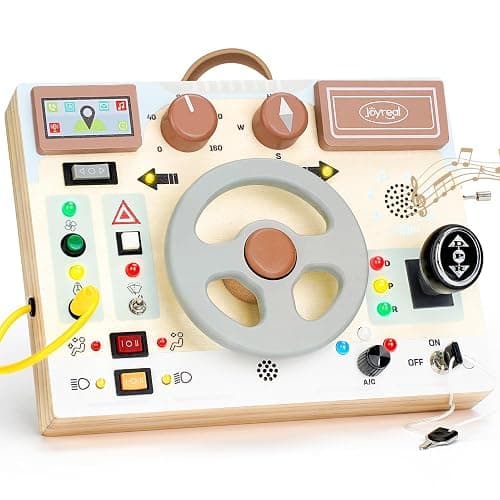 Joyreal Toddler Busy Board with LED Lights, Steering Wheel, Sounds, Montessori Toys for 1+ Year Old, Fidget Board Sensory Travel Toy, Gifts for Boys and Girls - Image 1