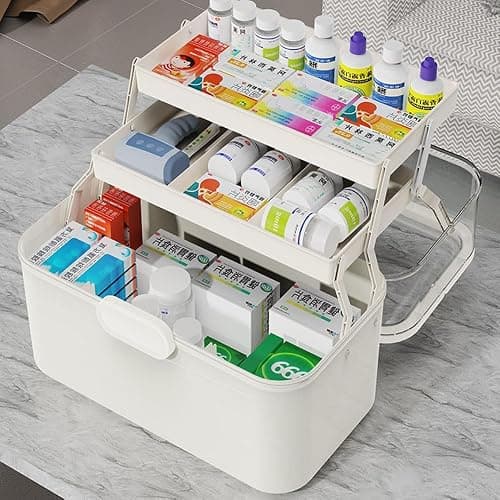 LECHUAN 3-Tier 12 x 9 x 7 Medicine Organizer, Medicine Cabinet Organizer with Portable Pill Case, Multipurpose Plastic Box for Storage Empty First Aid Box thumbnail 4
