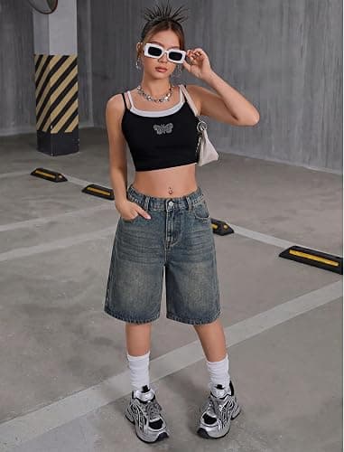 Peakpride Girls Jean Shorts High Waisted Wide Leg Baggy Denim Shorts for Teen Trendy Y2k Vintage Bermuda Jorts 13-16Y thumbnail 2