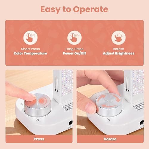 Haosegd Half Moon Light for Nail Desk, 34“ Large Square Nail Lamp for Desk with Phone Holder, Professional Manicurist Desktop Lamp, LED Light Suitable for Manicures, Tattoos, White with Rhinestones thumbnail 3