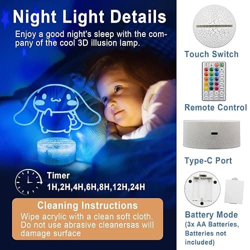 KIEAL 16 Colors Cartoon Night Light, Anime Charater Change Decor Lamp with Remote, Dim, Timer,Fans Kids Gifts for Christmas Birthday Boys Girls thumbnail 4