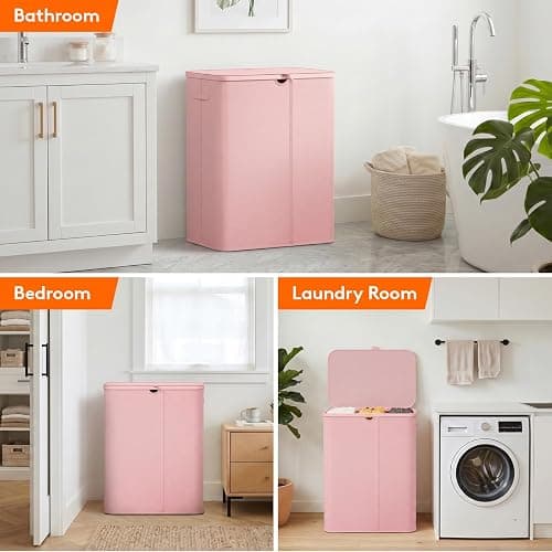 Lifewit 185L 3 Section Laundry Hamper with Lid, Laundry Basket, Pink | Large Foldable Laundry Sorter with 3 Removable Bags, Tall Clothes Hamper for Bedroom and Bathroom thumbnail 8