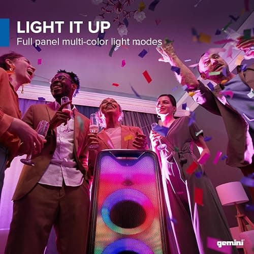 Gemini Bluetooth Party Speaker 800W with LED Lights, Dual 6.5” Woofers, Mic & Guitar Inputs, TWS Pairing, USB/FM/AUX/Bluetooth Playback, 16 Hr Battery – Portable Speaker for Parties (GLS-550) thumbnail 4
