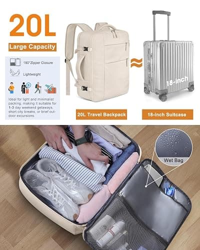 Capolo Travel Backpack for Women Men Waterproof Laptop Backpack Airlines Approved Carry On Backpack Bag Computer Bookbag for Business, Work, Traveling Fits 15.6 Inch Laptop(Beige) thumbnail 4