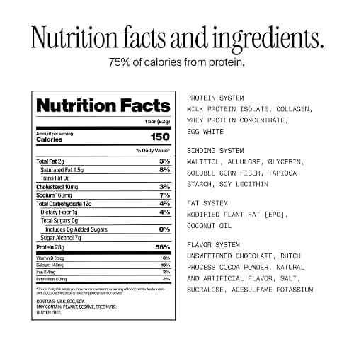 David High Protein Bars - 0g of Sugar, Low Carb, Gluten Free - 28g of Protein, 150 Calories - On-The-Go Snack - Chocolate Chip Cookie Dough Flavor, Pack of 12 thumbnail 2