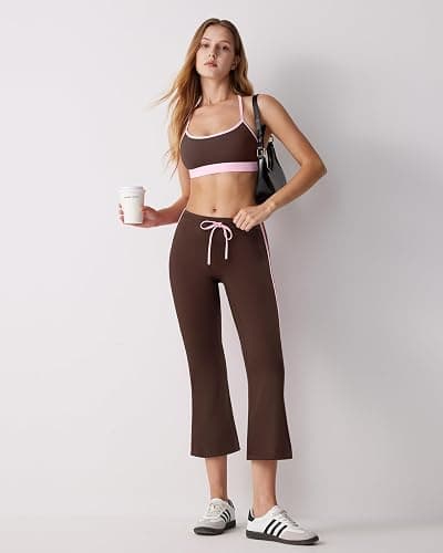 MOOSLOVER Women Flare Capri Yoga Pants High Waisted Side Stripe Drawstring Bootcut Flared Cropped Leggings thumbnail 5