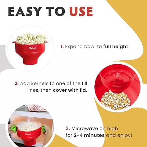 The Original Salbree Collapsible Silicone Microwave Popcorn Popper Maker Machine, Microwavable Bowl Holds 16 Cups, Uses Hot Air and Oil Always Optional - The Most Colors Available (White) thumbnail 4
