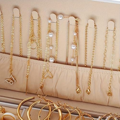 London Luxe 86-Piece Jewellery Set, Gold-Tone Necklaces, Earrings and Rings with Rhinestones, Vintage Style thumbnail 5
