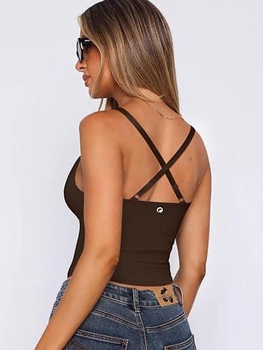 OQQ V Neck Cross Back Sports Bra for Women Padded Adjustable Straps Medium Impact Gym Workout Tank Top 2 Pack thumbnail 5