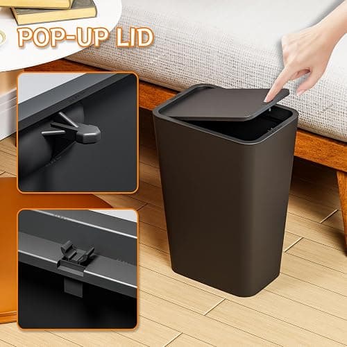 Yieach Black Slim Bathroom Trash Can with Lid,1 Pack 3.17Gallon/12 Liter Narrow Toilet and Bathroom Garbage Can,Plastic Pet/Dog Proof Trash Can with Covered,Small Waste Basket for Room/Kitchen/Office - Black - 1 thumbnail 4